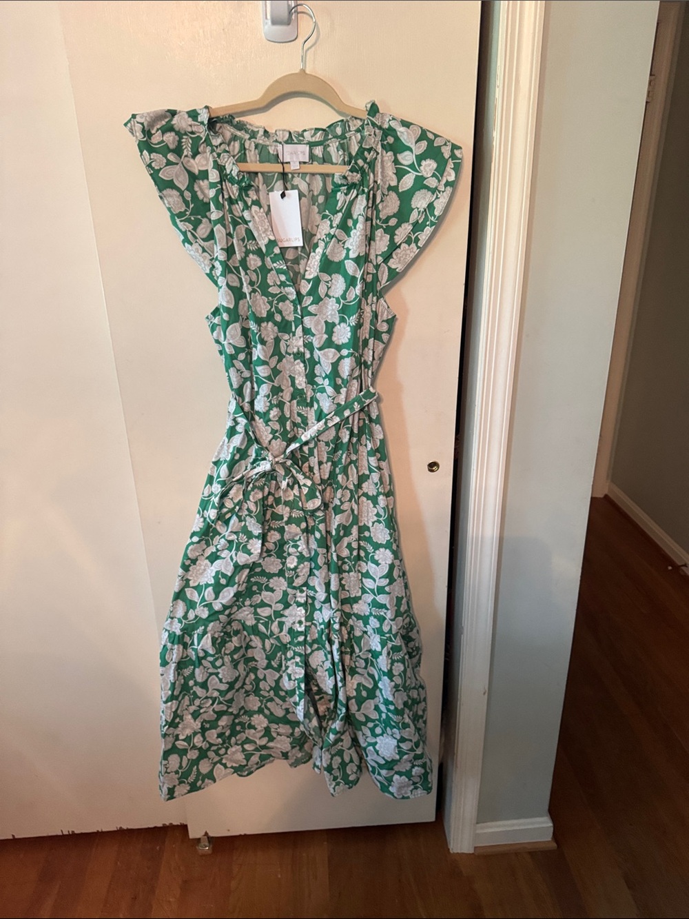 Sugarlips Green and White Floral V-Neck Maxi Dress Sz XL NWT